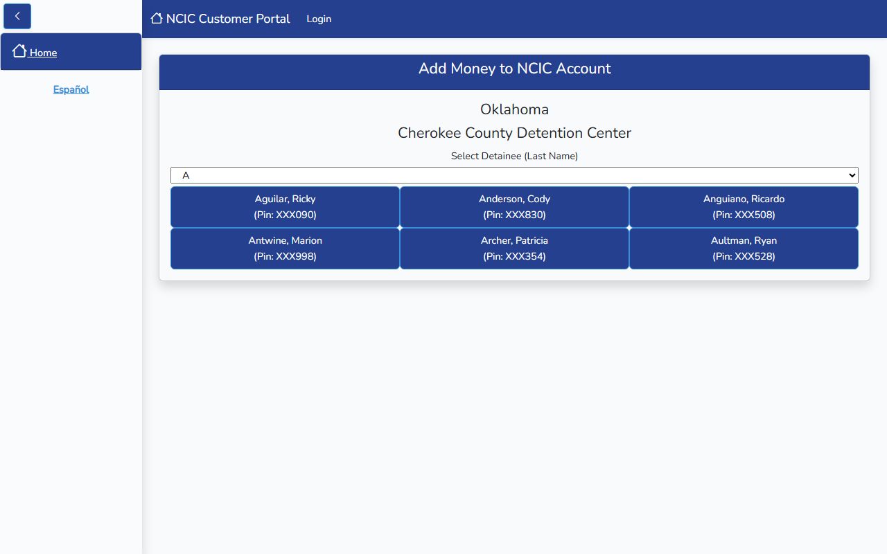 Cherokee County inmate population NCIC detainee phone account portal
